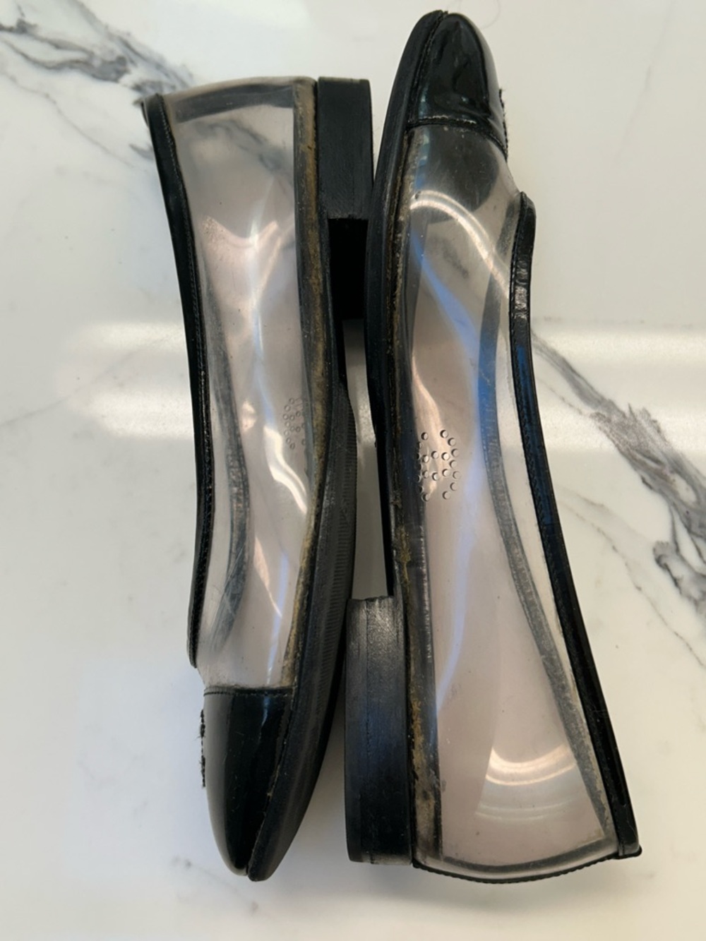 CHANEL Black Patent Cap-Toe Clear PVC Ballet Flats - Picture 9 of 13